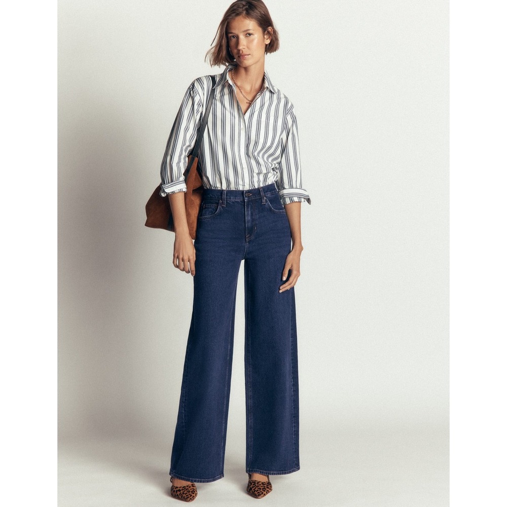 Boden Womens High Rise Wide Leg Jeans Dark Indigo Blue W29 L30 Denim Trousers